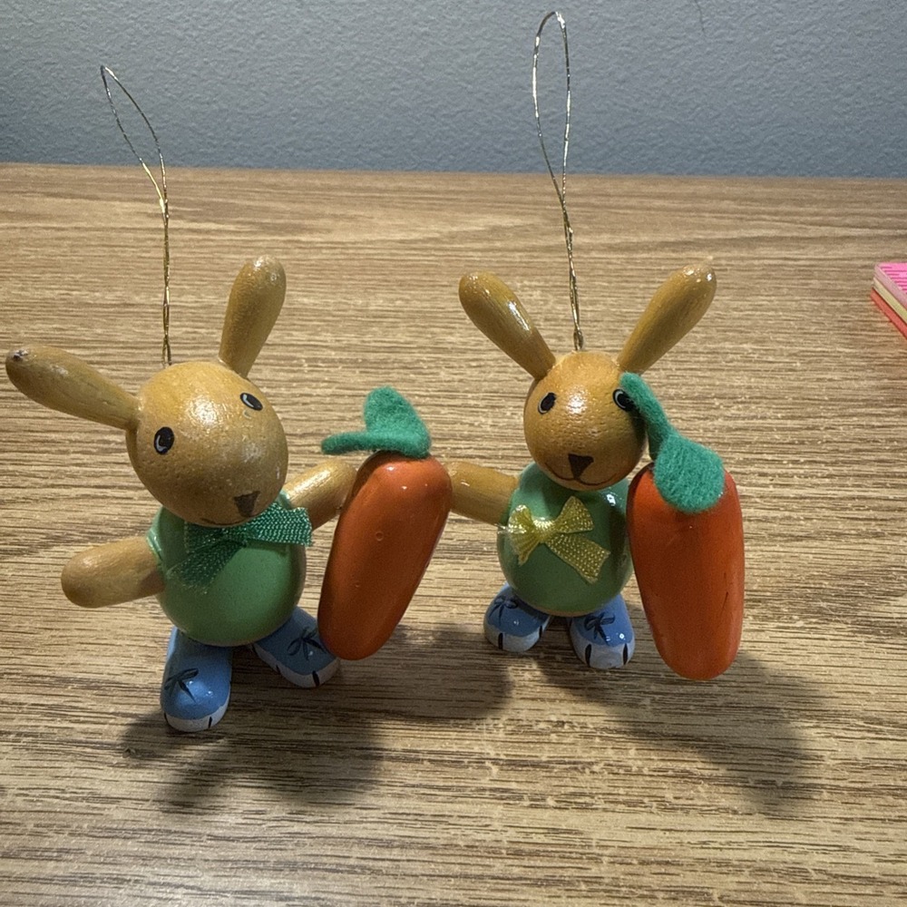 Vintage Dakin & Co. Bunny Carrot Christmas Tree wood Ornaments